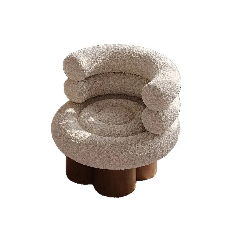 

French medieval cream wind marshmallow Internet celebrity single sofa chair living room balcony lamb wool cake roll lounge chair