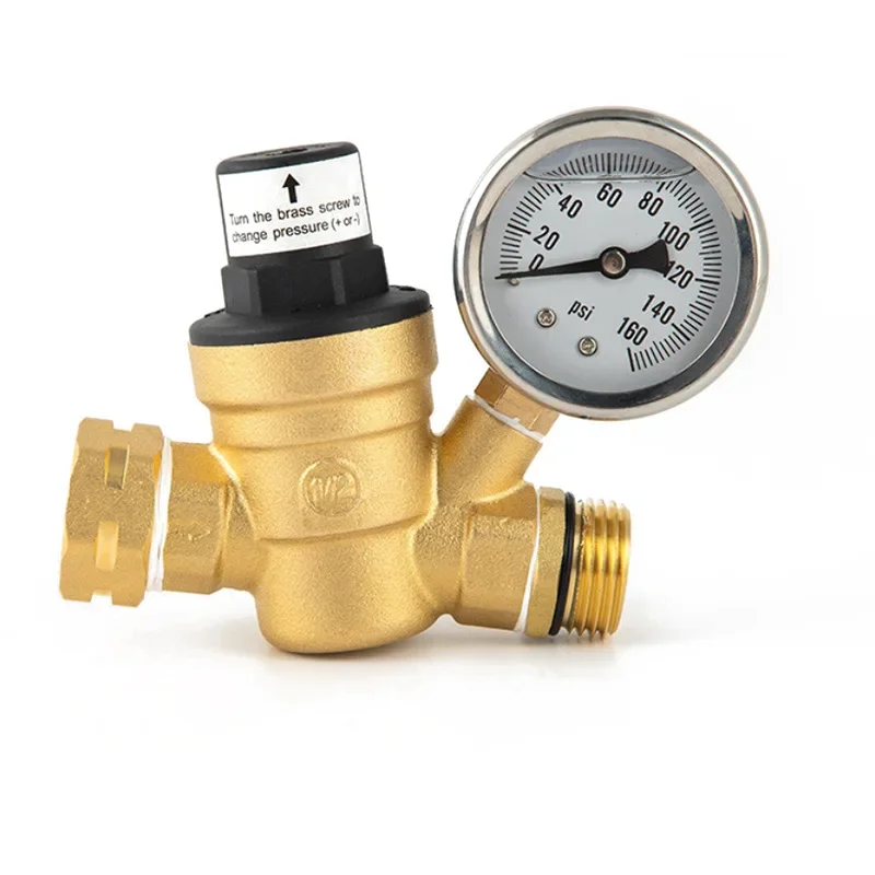 

Water Pressure Regulator Thread RV Accessories Adjustable Lead-free Brass with Gauge Pressure Reducing Valve DIY 3/4