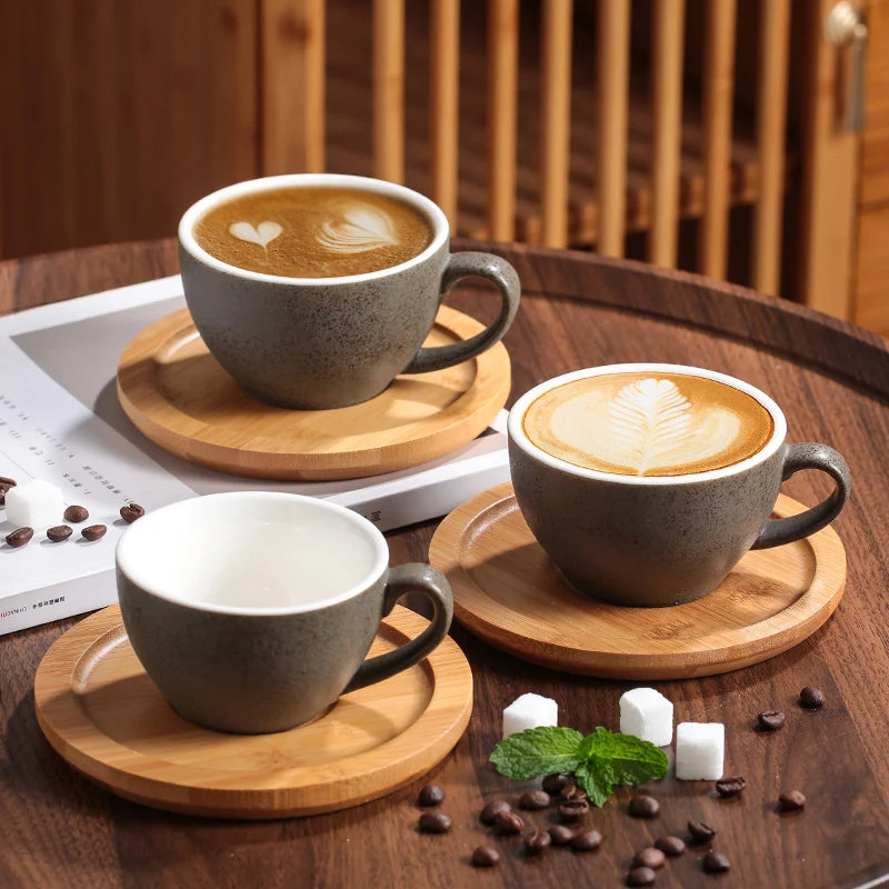 European Ceramic Coffee Cup And Dish Set Vintage Rough Pottery Exquisite Italian Concentrate Cup Plate Cappuccino Latte Cup Sets