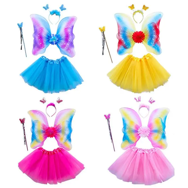 

Exquisite Girls Party Clothing Set With Wings Fairy Costume Set With Butterfly Wings Skirt Wand And Headgear For Birthday Party