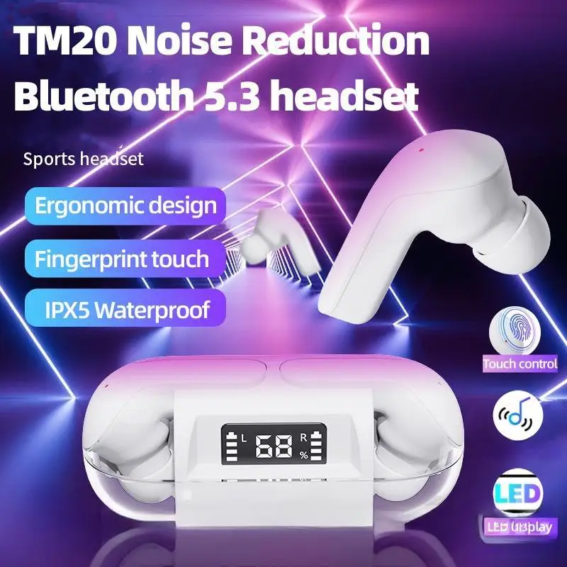 Bluetooth 5.3 Wireless TWS Earphone new TM20 Smart Touch Call Headset Waterproof Noise Canceling Headphones for All Smartphones