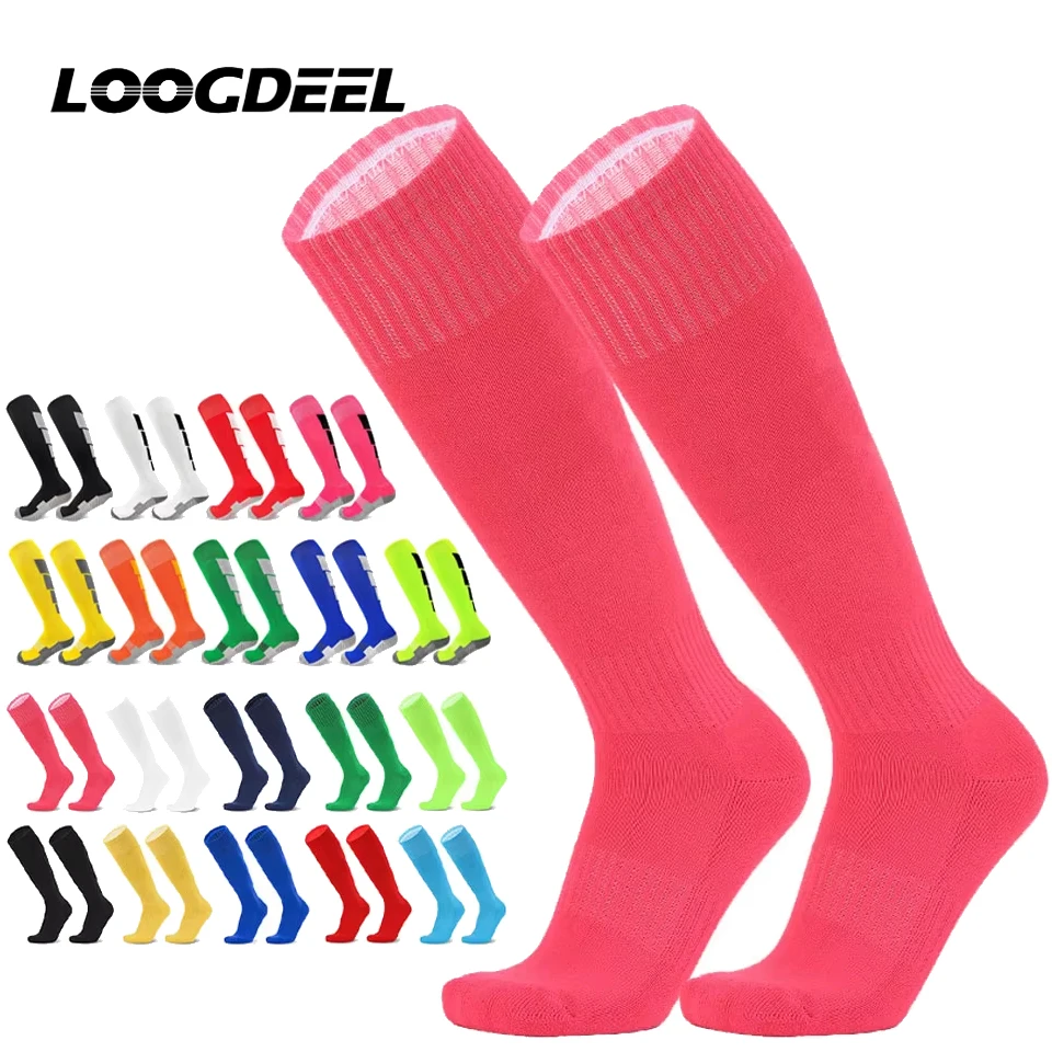 Loogdeel 1 زوج كرة القدم جوارب رياضية الاطفال يغطي الرجل جوارب كرة القدم البيسبول الكاحل الكبار الأطفال طويل الركبة القطن جوارب ناعمة