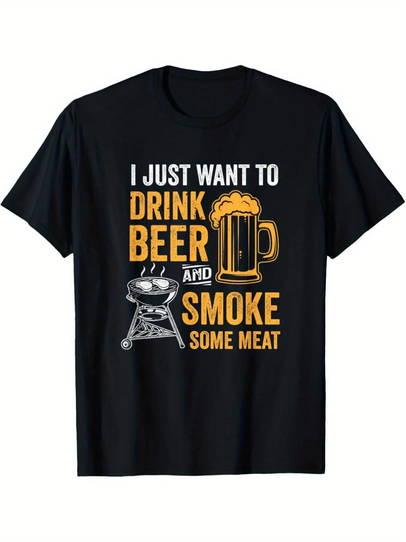 

Men'S "Drink Beer & BBQ Meat" Pattern T-Shirt - 100% Cotton, Casual Sports Short Sleeve Shirt for Outdoor Activities