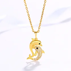 Genuine 18K Dolphin Earring Pendant Necklace for Women Gold Jewelry Set for Women Birthday Party Fine Jewelry Set 2023 Gifts