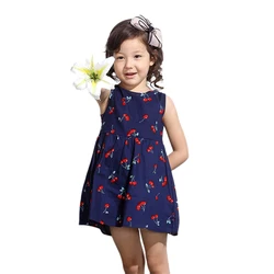 2023 Sommer Mädchen drucken Binde seil Kleid für 1-6 Jahre Kinder Baumwolle ärmelloses Sommerkleid Baby Strand über dem Knie Mini Freizeit kleid