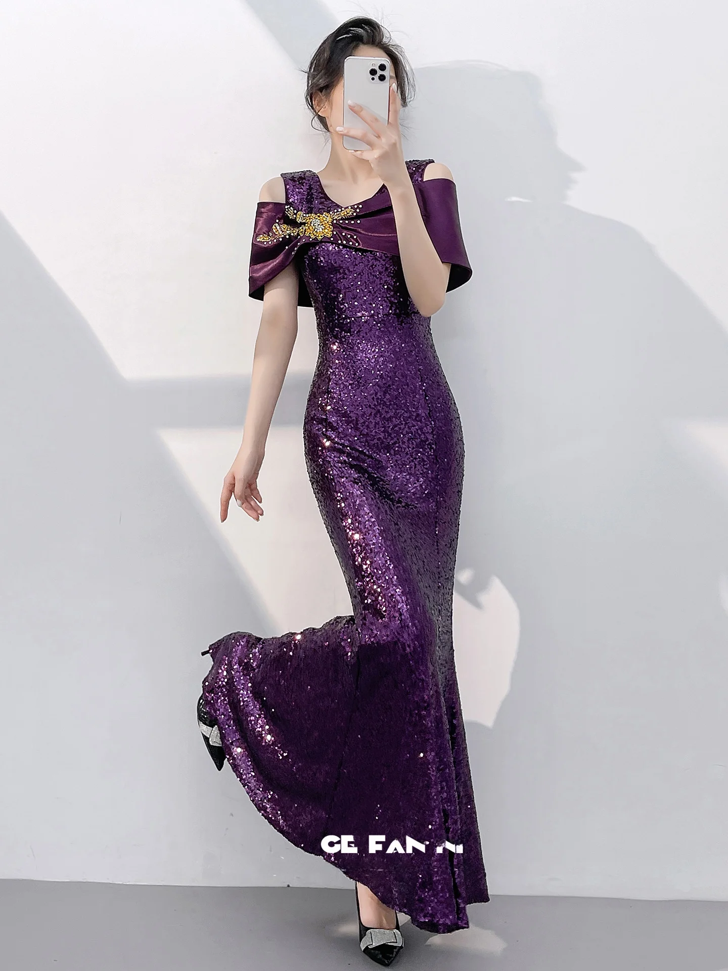 

Вечернее платье Ele для женщин, новинка 2025 года, элитное, для свадебных банкетов, красивое, с пайетками, длинное, фиолетовое, фасон «русалка»