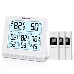 Geevon Indoor Outdoor Thermometer Wireless With 3 Remote Sensors, Digital Temperature Gauge Humidity Monitor With Backlight