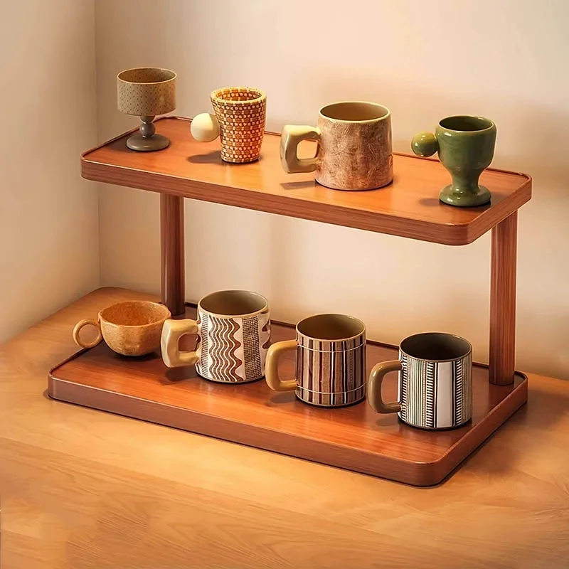 2-Tier Wooden Countertop Storage Shelf, Multilayer Desktop Organizer for Kitchen Tea Room Decor - view 5