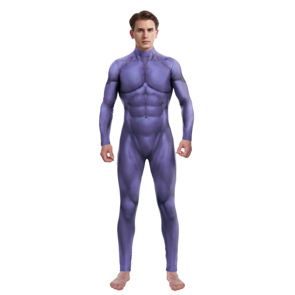 Zawaland Bodysuits for Man Cosplay Purim Animal Costume Stretch Jumpsuits Printed Human Muscle Clothing Catsuit Jumpsuits