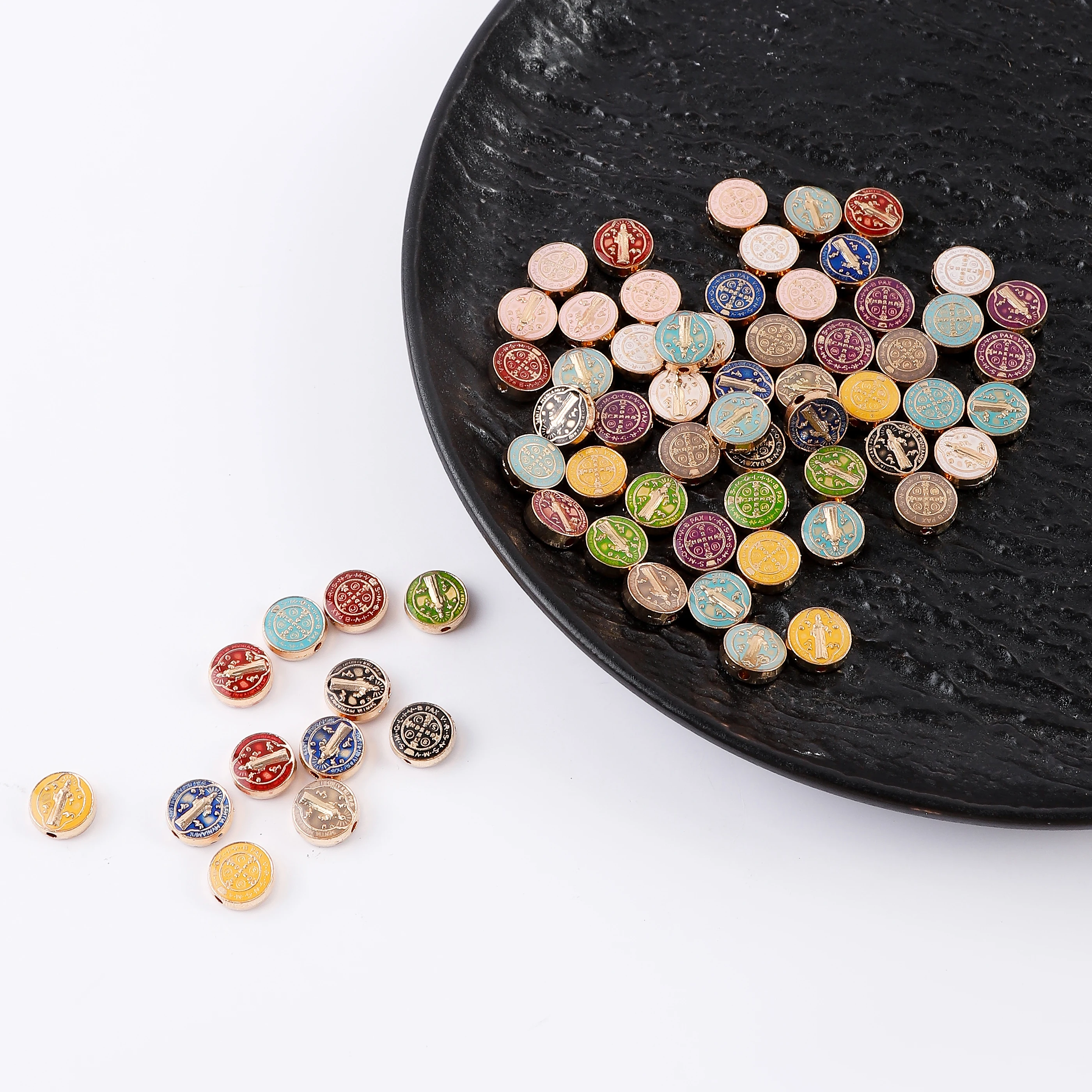 50Pcs Multiple colors Saint Benedict Connector Beads San Benito Medal Catholic Charm Gift