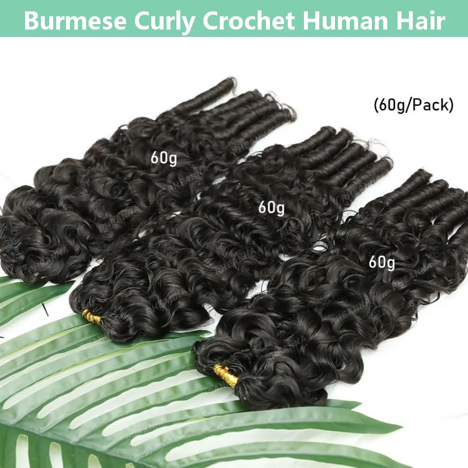 

Burmese Curly Crochet Hair For Black Women Kinky Curly Feather Crochet Human Hair Pre-Separated Crochet Hair Time-Saving Premium Reusable Crochet Human Hair 18 Inch Natural Black No Tangle