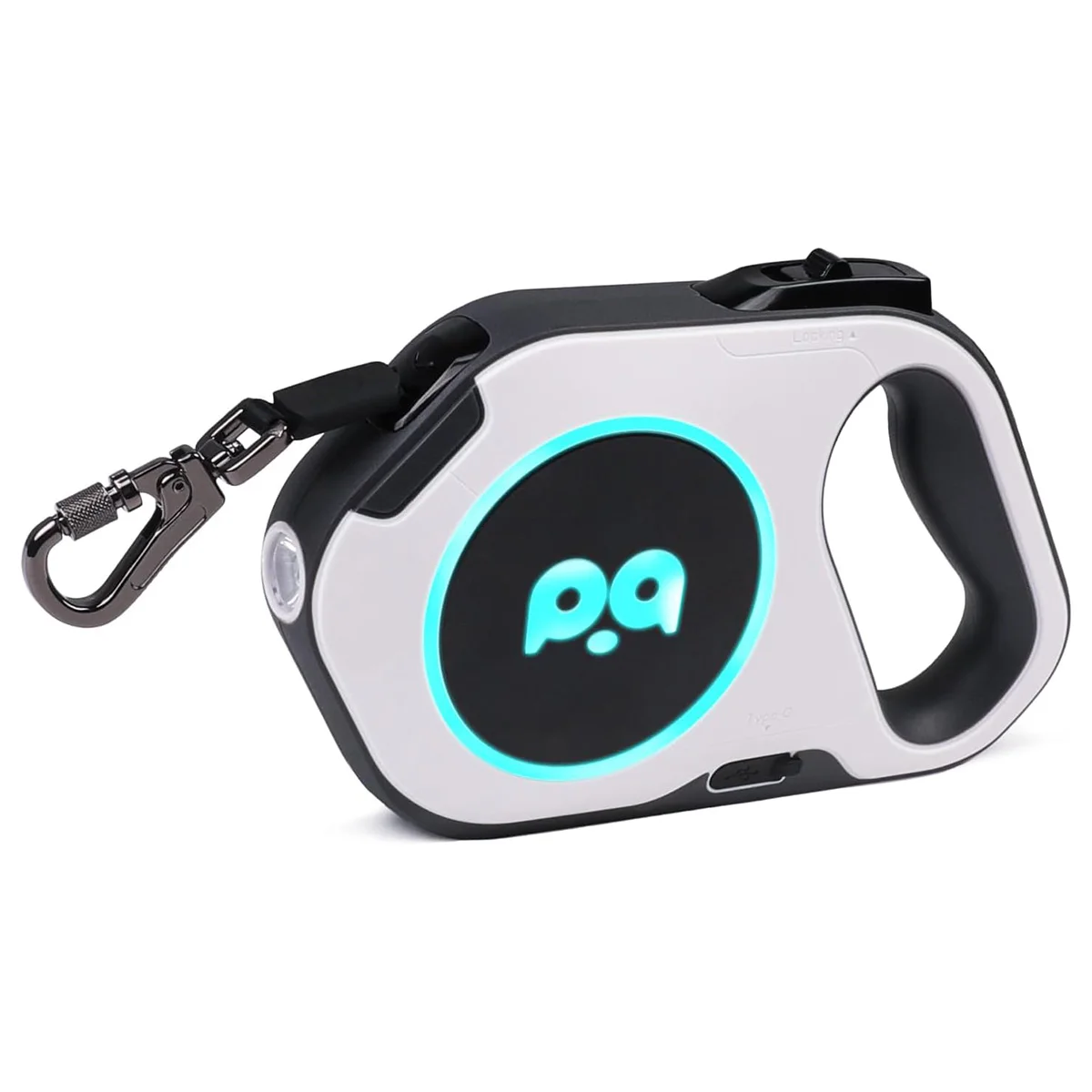 Retractable Dog Leash with Rechargeable LED Light - 16 Ft Strong Nylon Tape for Night Walks Up to 88Lbs Pet White