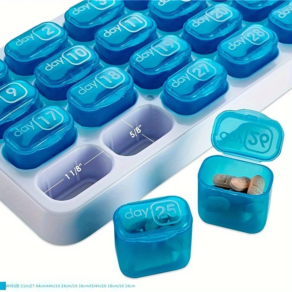 31-Day Pill Organizer Box, Keyboard Style, Multi-Compartment, Unscented, with Date-Stamped Individual  Pods for Daily Medication