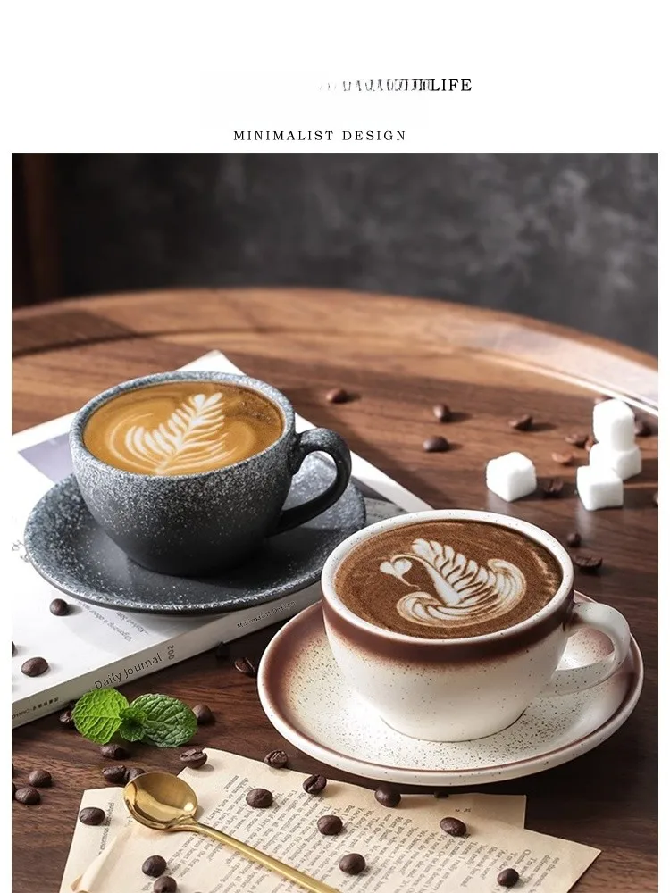 

Tlife Sawada Ceramic Coffee Cup And Plate Set Vintage Japanese Style Milk Froth Cup for Home Use Handmade Texture Design