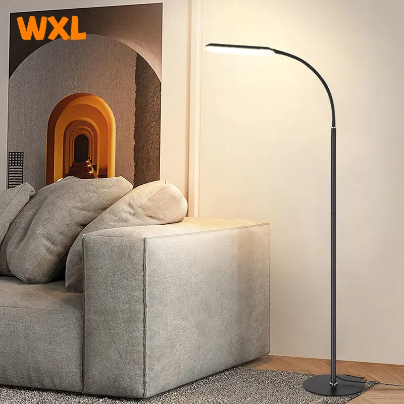 modern led floor lamp touch switch controle remoto escurecimento standing light eu eu plug floor light preto branco pe lampada 01