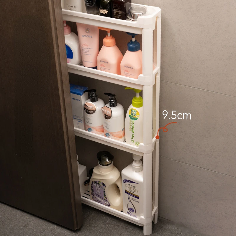 Narrow Storage Rack Behind Door Corner Storage Cart Home Bathroom Kitchen Organizer Gap Shelf Space Saving Waterproof Drain Rack