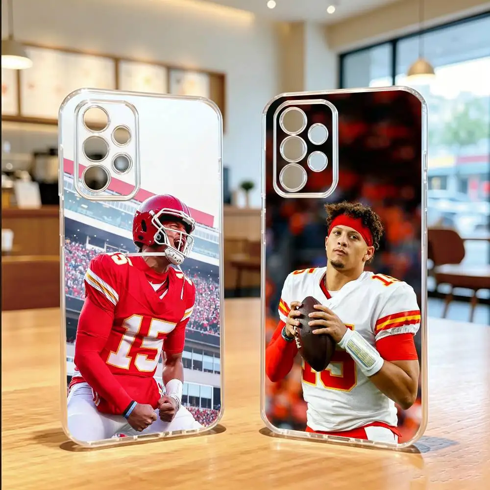 Funda Transparente para Teléfono con Diseño de Patrick Mahomes de Fútbol Americano para Samsung S25, S24, S21, S22, S23, S30, Ultra, S20, Plus, Fe