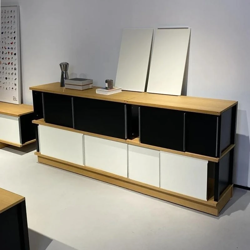 Medieval marine board module dining side cabinet, small apartment living room furniture simple storage sliding door locker