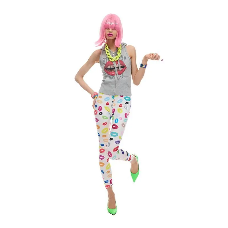Y2K Halter Hoodie Tank Top with Red Lips Graphic | Sleeveless Zip-Up 