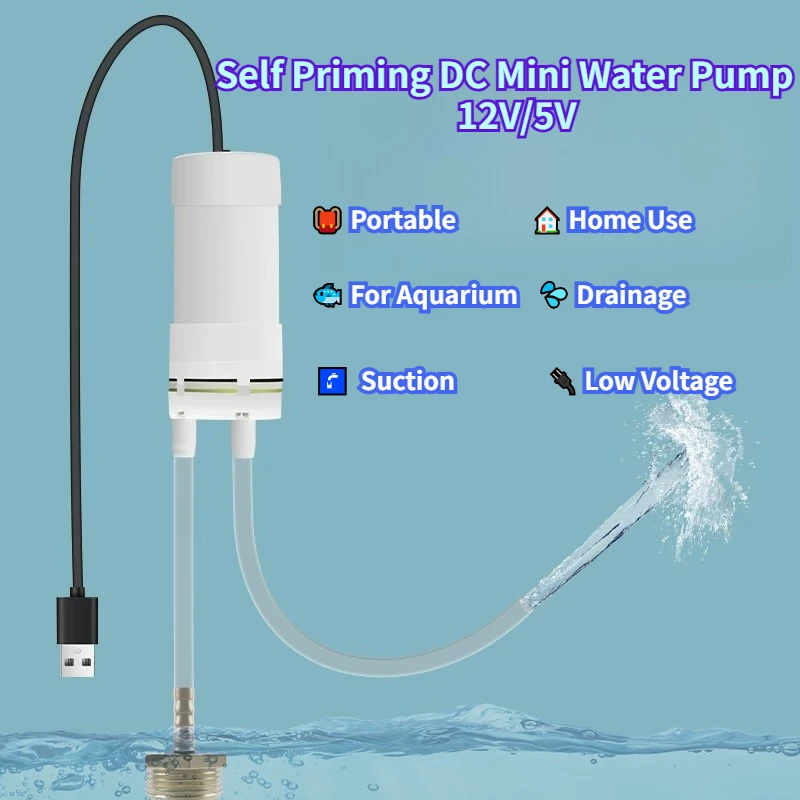 Kleine DC Mini-Wasserpumpe Elektrische Selbstansaugende Wasserpumpe Tragbare Entwässerungspumpe für Zuhause 12V/5V