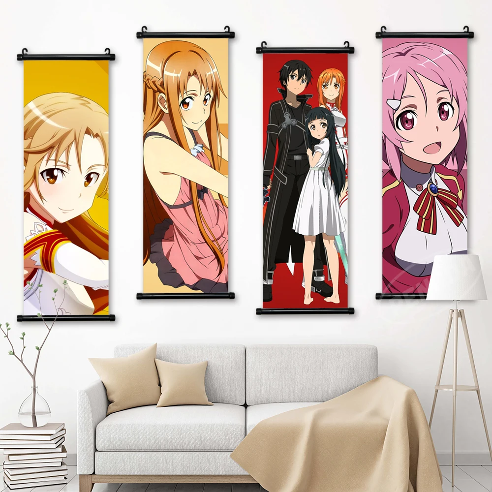 Sword Art Online Scrolls Canvas Print Anime Pictures Yuuki Asuna Wall Artwork Shinozaki Rika Painting Hanging Poster Home Decor