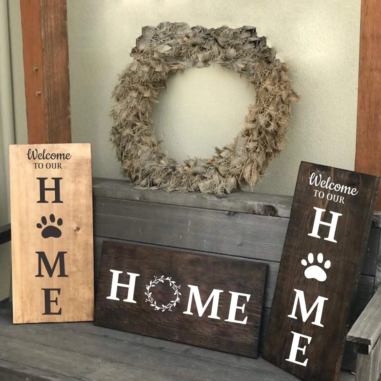 Plantilla de letrero de bienvenida, plantillas de letras grandes para pintar sobre madera, letrero de porche reutilizable y decoración Vertical de puerta delantera