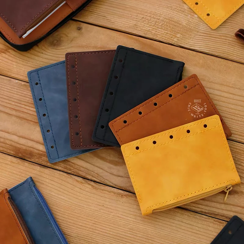 M5 A7 PU Leather Binder Zipper Pocket Insert Planner Refill Loose Leaf Notebook Accessories Multi‑Color Storage Pouch Organizer