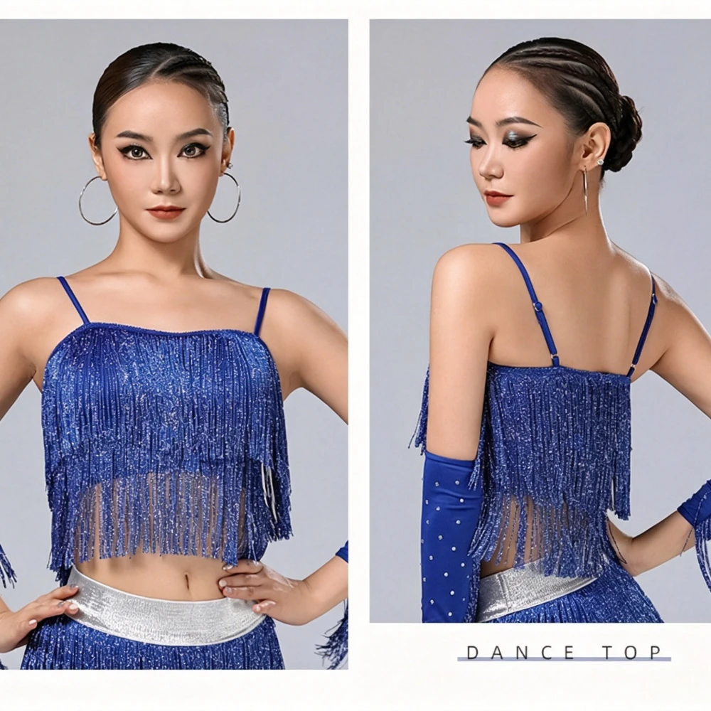 

THEEPER Women Layered Fringe Latin Dance Crop Top, Camisole Vest Salsa Rumba Samba Performance Competition Practice Costume