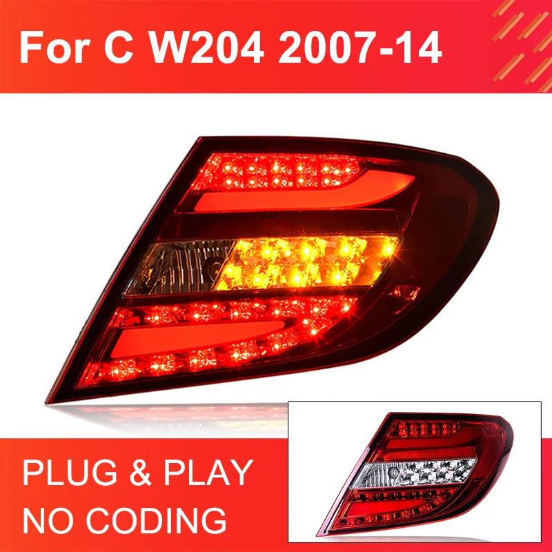 1 Pair LED Tail Light Assembly for Benz C Class W204 2007-2014 Taillight Plug and Play with LED Drive Turning Rear Tail lights