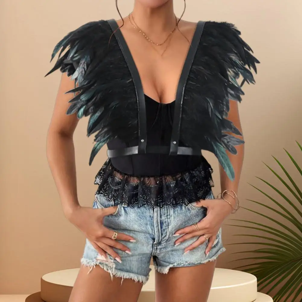 Women Feather Nightclub Tank Top Gothic Punk Sexy Camis Burning Man Festival Rave Body Harness Halloween Party Boho Crop Tops