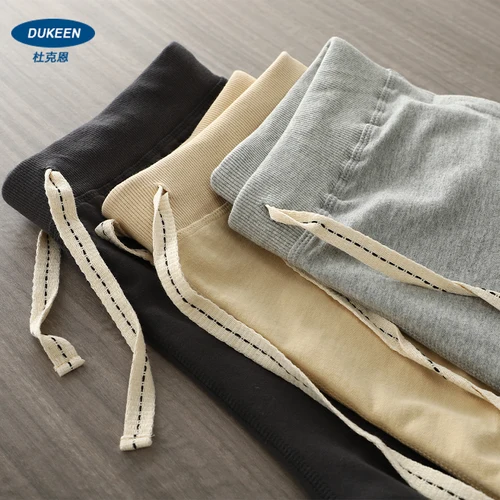 Imagen 2 del producto DUKEEN Pantalones cortos de verano para hombre, pantalones de chándal de tela de rizo, pantalones de chándal de algodón de Color sólido, pantalones sueltos informales de cinco puntos para hombre