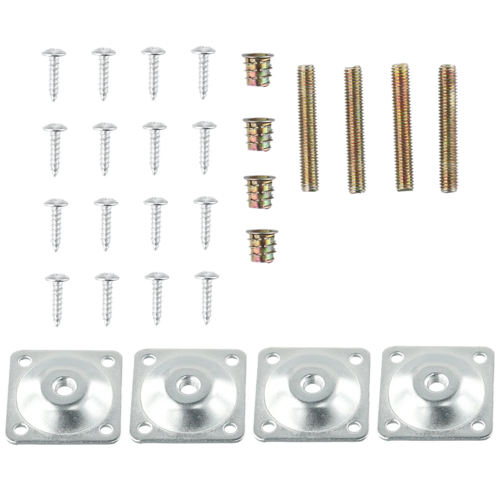 4Pcs M8 Metal Connector Fixing Mounting Plates And Metal Dowel Screws Square Iron Table Plane Gasket Foot Cover Sofa Wooden Leg