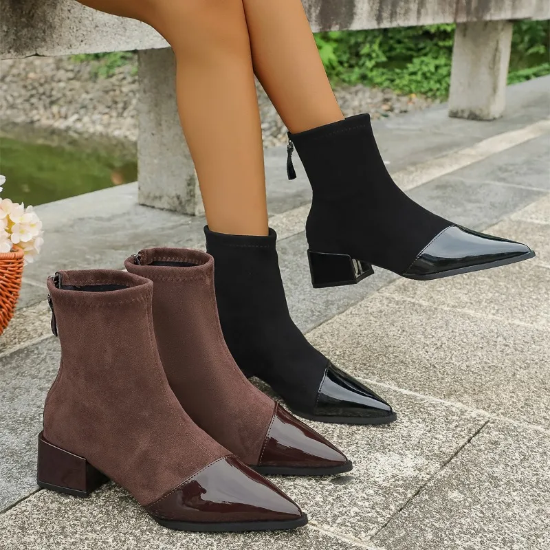 

2025 New Autumn Vintage Slimming Women Ankle Boots Ladies Concise Pointed Toe Low Heels for Woman Short Boot