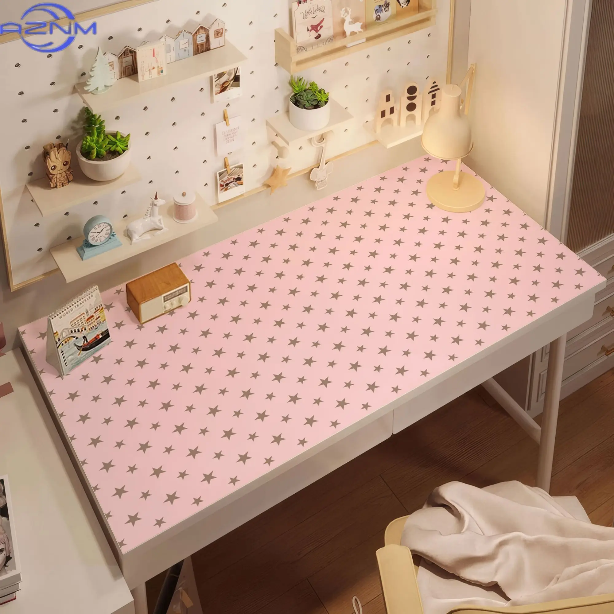 Leather Desk Pad Protector Full Screen Pink Stars Y2K Korean Mouse Pad Office Desk Mat Waterproof PU Desk Blotter Keyboard Pads