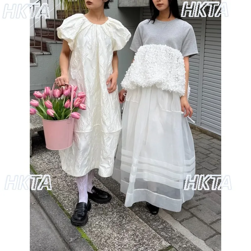 Japanese Contrasting Color Puffy Top Splicing 3d Flowers Exquisite Embroidery Loose Short-sleeved T-shirt Women Gray T Shirt
