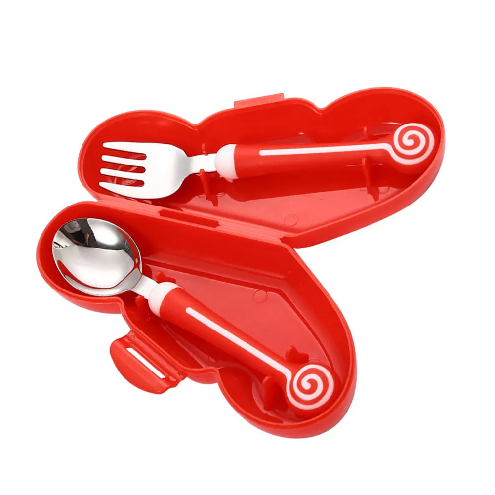 

1Set Children Tableware Non Slip Short Handle Silicone Grip Stainless Steel Spoon and Fork for Baby Feeding Dexterity
