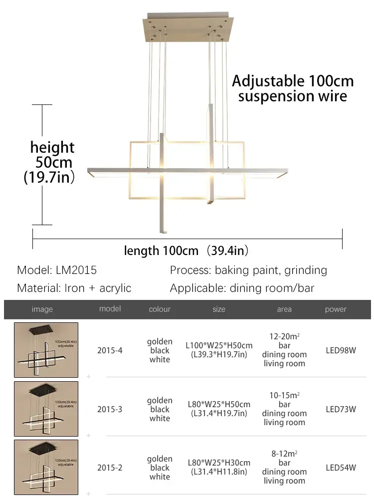 الحديثة LED الثريا للمطبخ غرفة الطعام غرفة المعيشة غرفة نوم مستطيل قلادة مصباح التحكم عن بعد سقف معلق ضوء