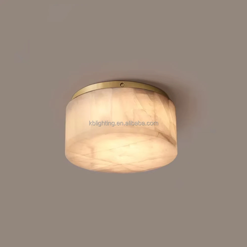 Nordic Modern Round Alabaster Ceiling Light Brass Natural Marble Surface Flush Mount Lamp for Home Bedroom Living Room