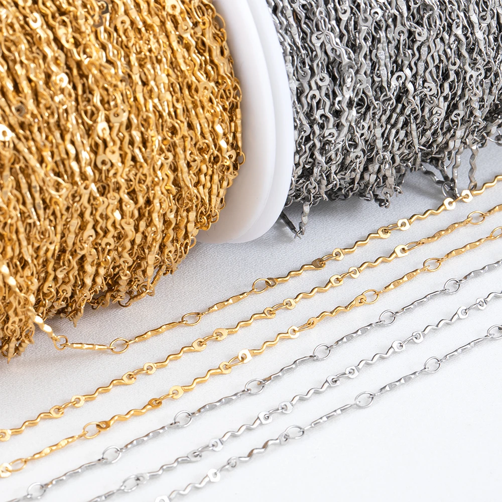 High Quality Trendy 1M Corrugated Stainless Steel Chain Subtlety Thin Necklace Chain Charms Pendant DIY Jewelry Making Wholesale