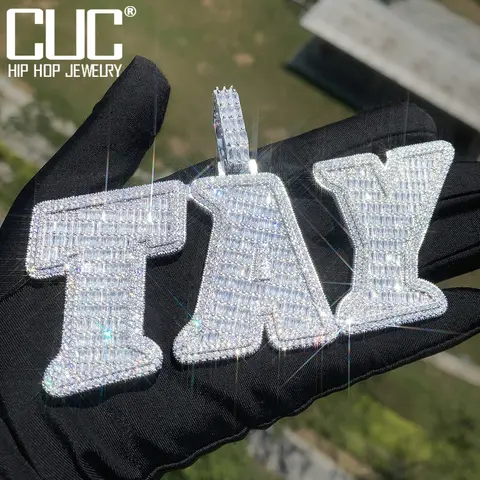 CUC-collar con colgante de letra grande de dos capas para hombre y mujer, collar con nombre personalizado, Color dorado y plateado, Baguette de circón, cadena de Hip Hop, joyería 2024