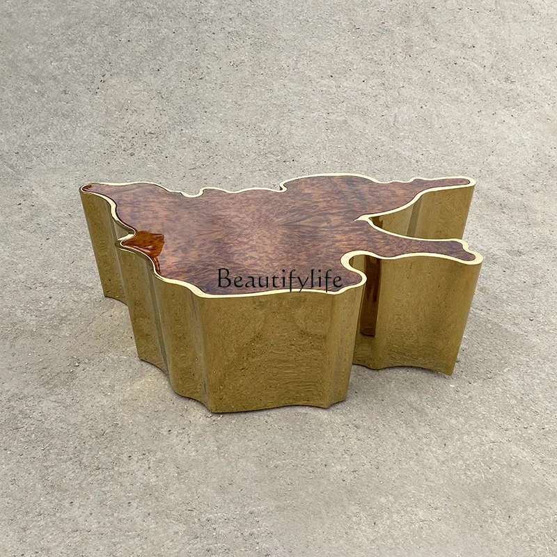 

03.Special-shaped tree tumor veneer tempered coffee table soft decoration creative unique style fashion coffee table