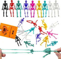 24PCS Halloween Stretchy Skeleton Toys, Assorted Color Stretchy Skull squishy Toys for Party Favors, Happy Halloween Good