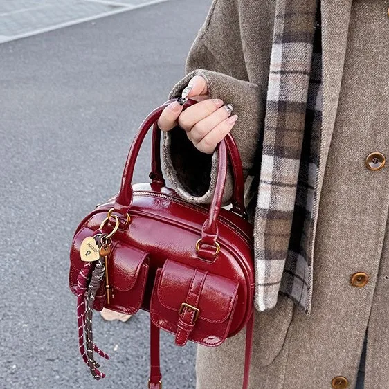 

Женская сумка через плечо из вощеной кожи 2025 года, винтажная сумка через плечо с верхней ручкой, текстурированная сумка в стиле ретро, изысканная и элегантная