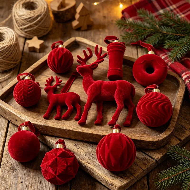 Plastic Hanging Decoration Soft Flocked Plastic Ornament Ball Holiday Hanging Ornament American Christmas Tree Ornament