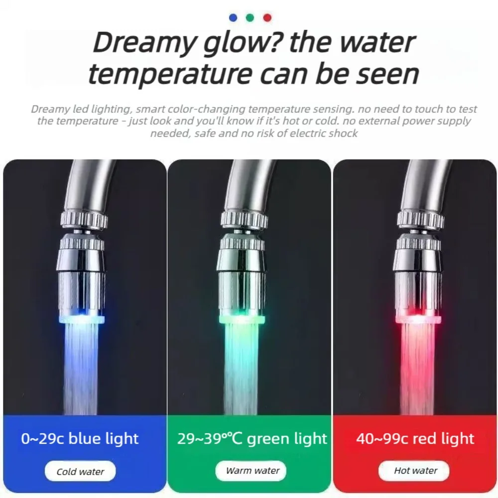 LED Temperature Control Faucet Head with Automatic 3-Color Change Water Saving Light Tap Nozzle for Kitchen Bathroom Aerator view 5