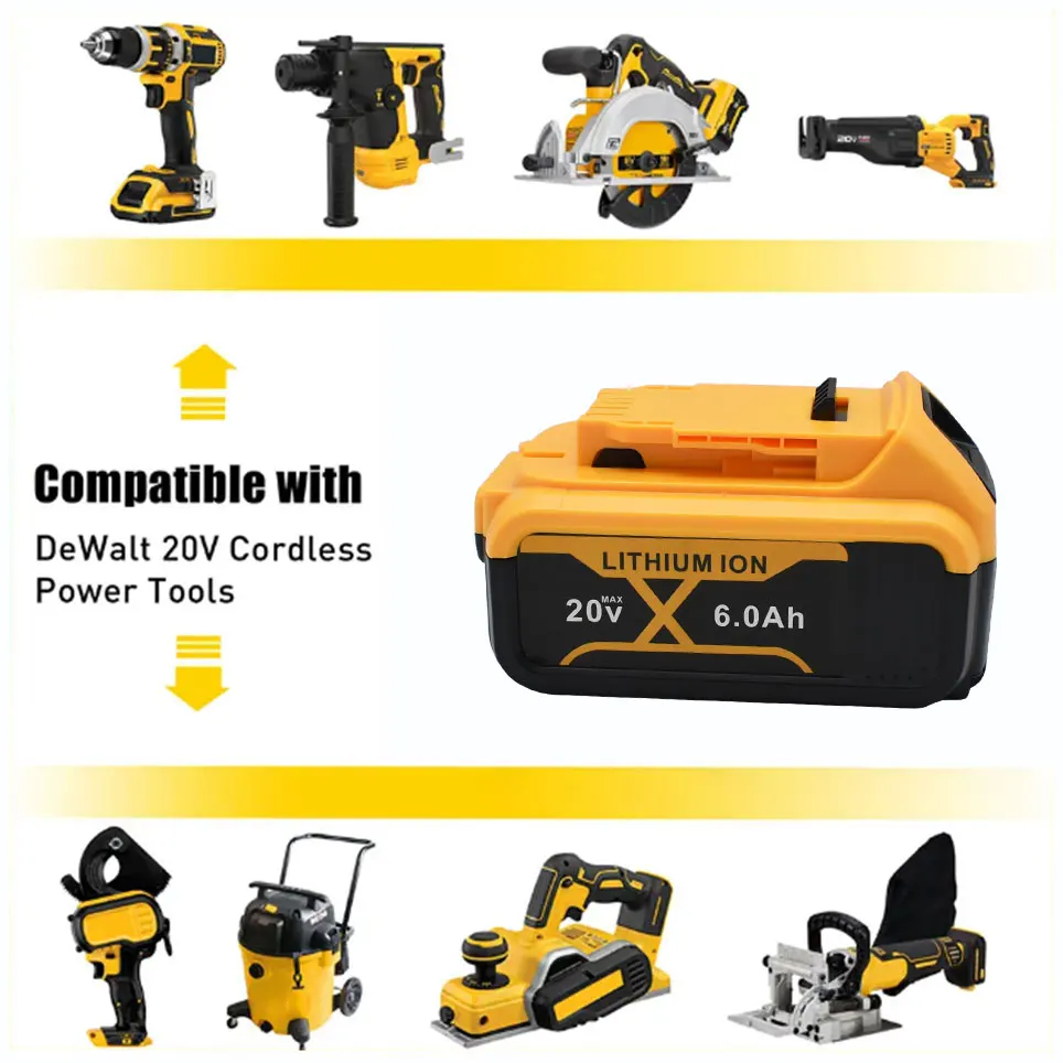 for DeWalt 20V 6.0Ah 8.0Ah  power Tools DCB184 DCB200 rechargeable electric tool  battrey 20v 6000mah Battery set image 4
