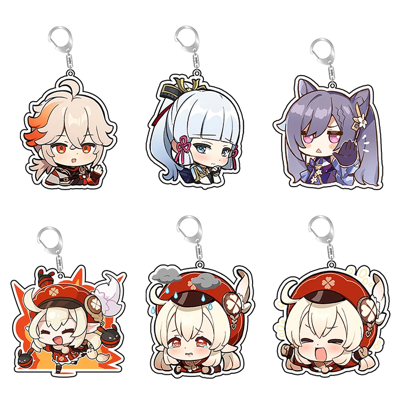 Genshin Impact Acrylic Key Chain Cute Anime Figurine Kamizato Ayaka Kawii Ayaka Figure Bag Pendant Klee Double Coated Keychains