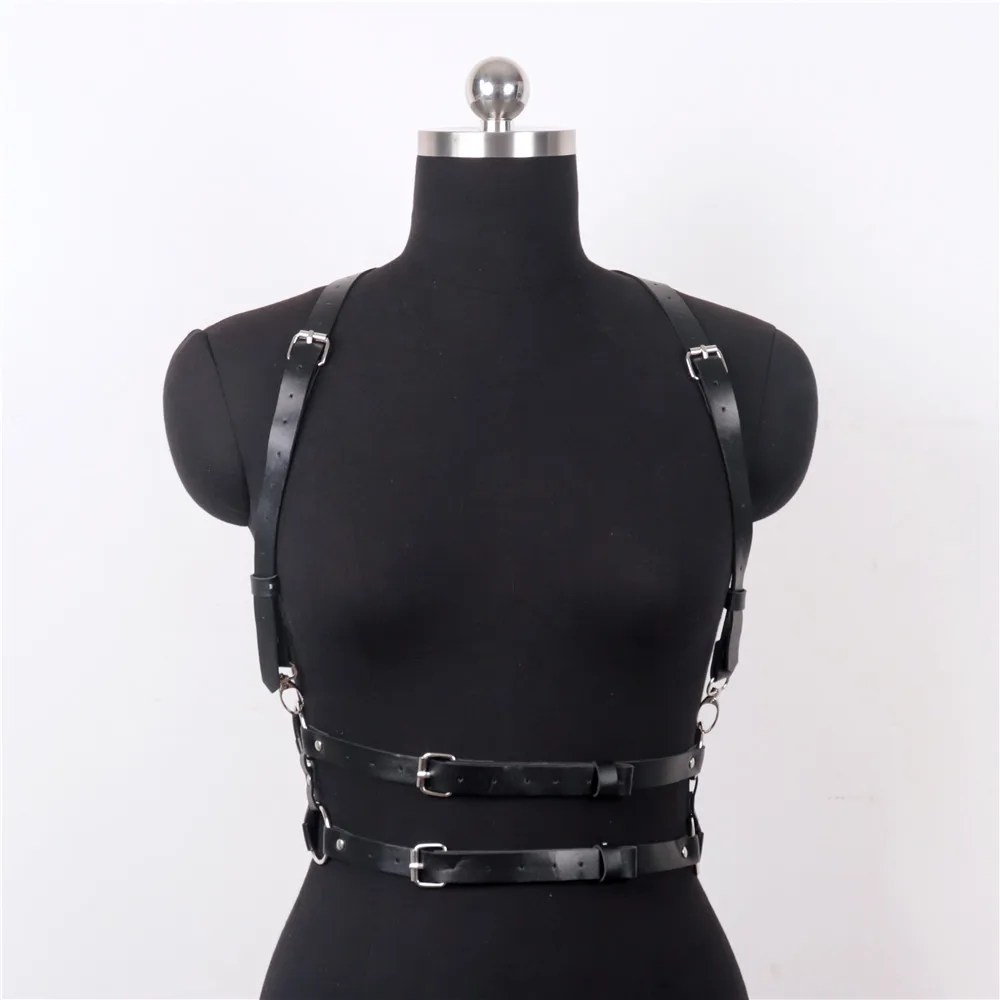 UYEE PU Leather Harness Top Women Punk Belt Chest Corset Harness Garter Body Chain Cage Gothic Suspender Festival Accessories