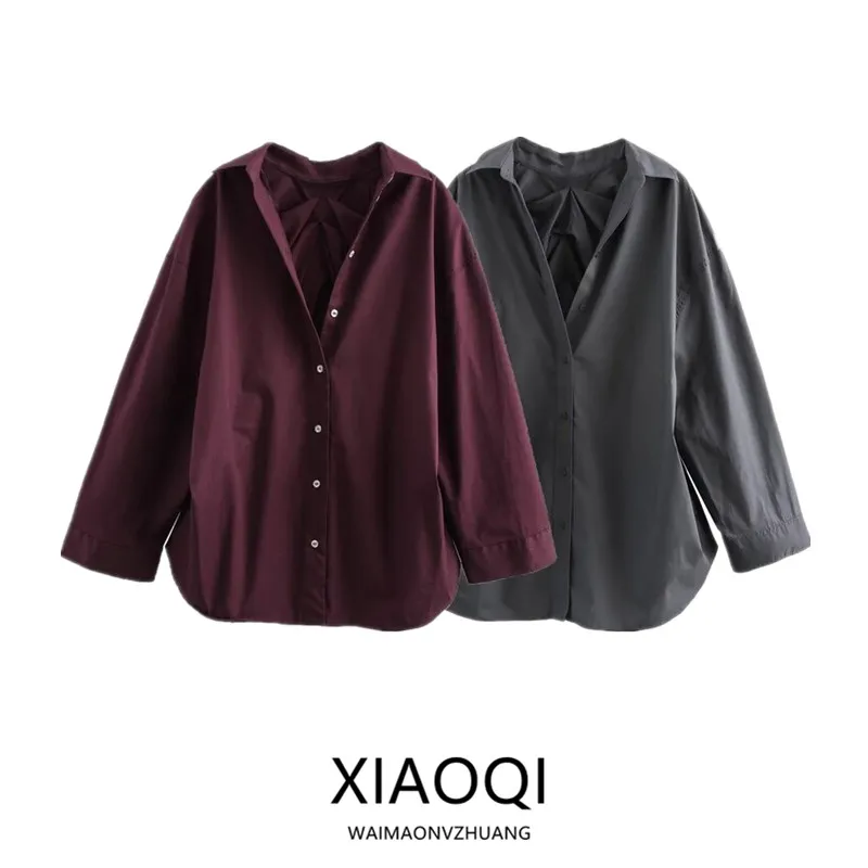 Autumn Winter Loose Fit Long Sve Women's irt Ba Pleated Silk Gauze Versatile Sle Regular Length Premium Quali