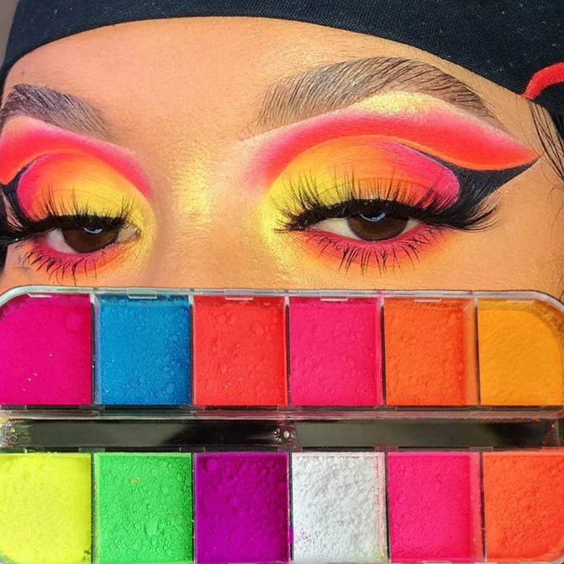 Paleta de sombra de ojos fluorescente, 12 colores, maquillaje, brillo, neón, inmersión en polvo, brillo, decoración artística de uñas, pigmento de polvo acrílico